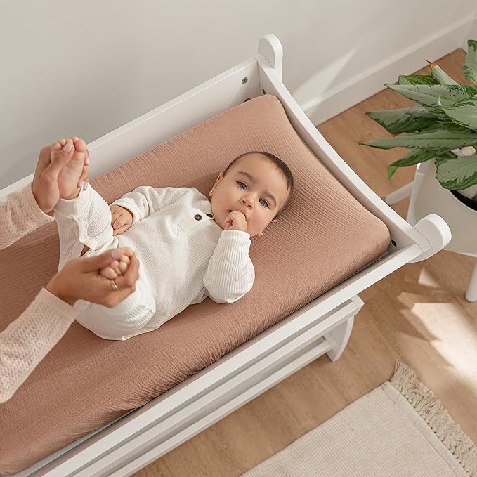 Comfy Cubs Baby Changing Table - Sturdy Wood Construction, Timeless Look Baby Change Table with Two Open Shelves for Infant Daycare Essentials Storage - White