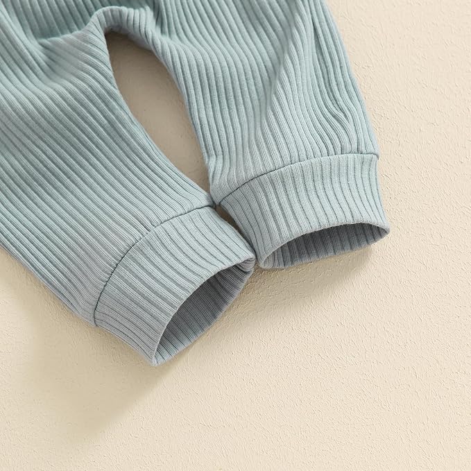 Newborn Baby Boy Girl Clothes Ribbed Knitted Long Sleeve Romper Pants Solid Cotton Infant Fall Winter Outfits 2Pcs