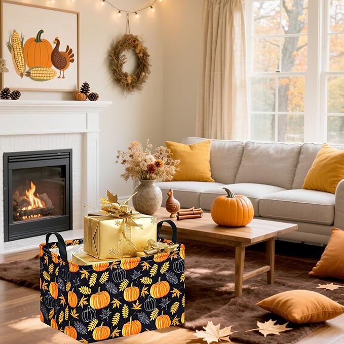 Rectangle Golden Pumpkin Gift Storage Home Shelf Storage Basket Organizer Box Clothes Laundry Hamper Toys Nursery Basket Baby Laundry Basket with Handles