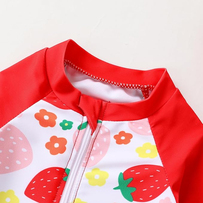 Infant Baby Girl Swimsuit One-Piece Long Sleeve Rash Guard with Hat Set Floral Zipper Bathing Suit Leopard Beach Wear