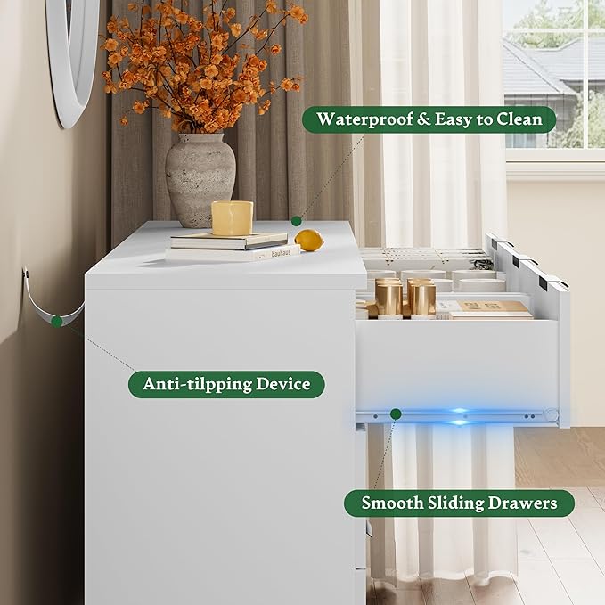 Fluted Dresser with 7 Drawers, 58" Wide Modern Chest of Drawers with Metal Handle, Wooden Dresser TV Stand, Wood Closet Clothes Storage Organizer for Bedroom, Living Room, Hallway, Solid White