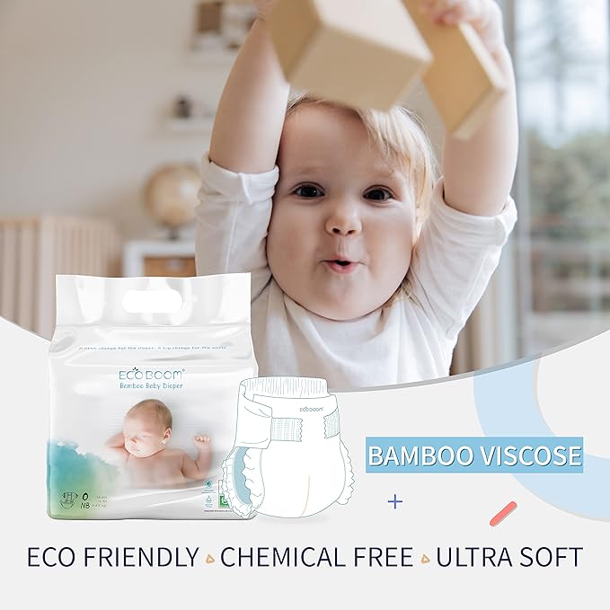 ECO BOOM Preemie Diapers, Viscose from Bamboo Diapers, Natural Soft Disposable Nappies for Infant, Size 0 Suitable for up to 7 lbs (Newborn - 34 Count)
