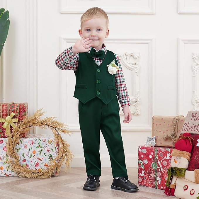 SANMIO Baby Boy Clothes Suits Infant Gentleman Outfit Collared Dress Shirt+Vest+Tie+Corsage+Pants 5Pcs Baby Suit Sets