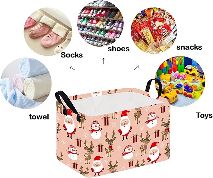 Rectangle Basket, Kids Organizer, Santa Pattern Toy Storage Cube, Clothes Storage Box With Handles for Room Decor