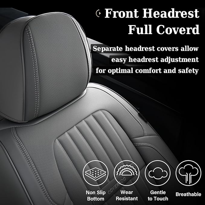 Coverado Car Seat Covers Full Set, Seat Covers for Cars,Gray Car Seat Cover, Waterproof Car Seat Protector, 5 Pieces Nappa Car Seat Cushion, Car Seat Covers Front Seats and Back Fit for Most Cars