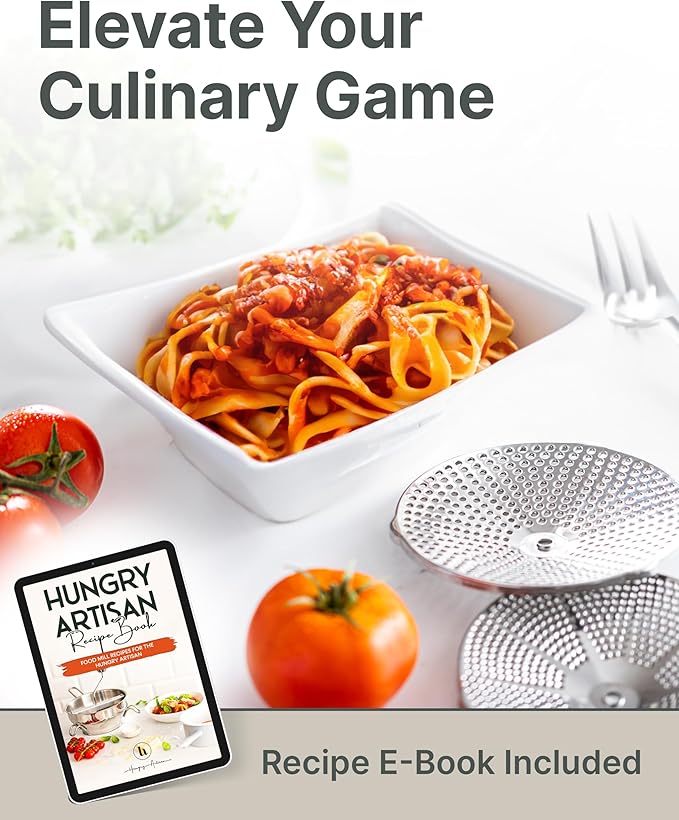 Upgraded 4-Disc Stainless Steel Food Mill – Ergonomic Rotary Design for Tomato Sauce, Applesauce, Baby Food, Mashed Potatoes, Jams, and More