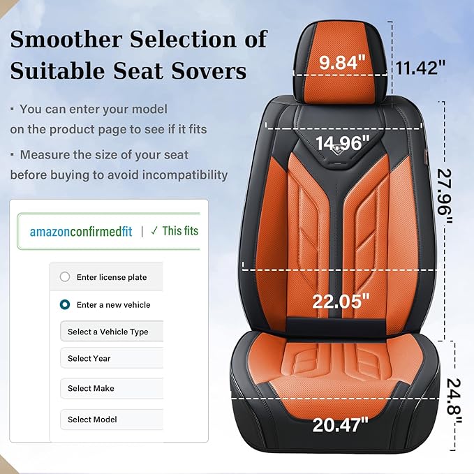 Coverado Seat Covers, Car Seat Covers Front Seats, Leather Seat Covers for Cars, Waterproof Automotive Seat Covers Car Seat Protector Car Seat Cushion Universal Fit for Most Cars Trucks(Black&Orange)