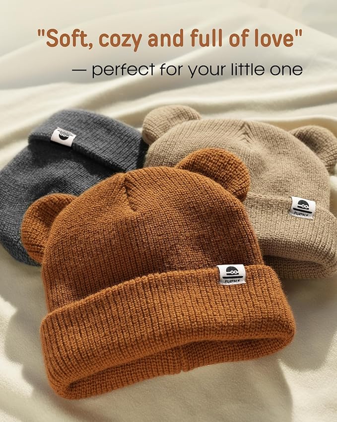 FURTALK Baby Beanie Winter Hat with Bear Ear for Infant Toddler Boys Girls Soft Knitted Skull Cap