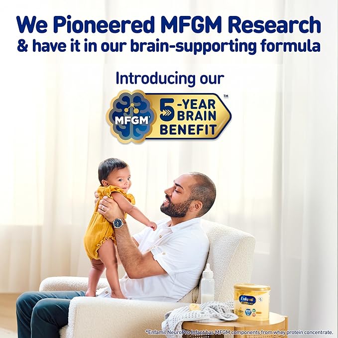 Enfamil NeuroPro Baby Formula, Milk-Based Infant Nutrition, MFGM* 5-Year Benefit, Expert-Recommended Brain-Building Omega-3 DHA, Exclusive HuMO6 Immune Blend, Non-GMO, 124.2 oz