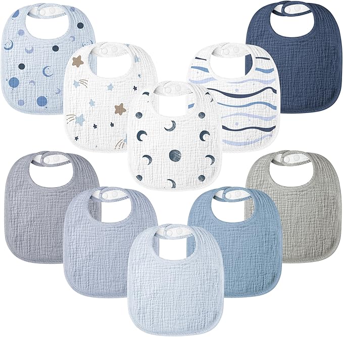 100% Cotton Muslin Baby Bibs 10-Pack Baby Drool Bibs for Unisex Baby Toddlers Infant Newborns Drooling and Teething