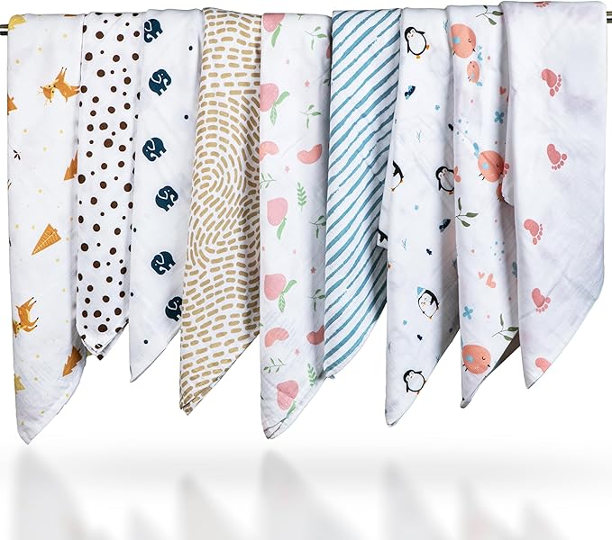 BabySparrow 3 Pack Muslin Swaddle Blankets - Soft, Lightweight, Breathable Cotton Newborn Swaddle, Baby Girl and Baby Boy Receiving Blankets, 47 x 47 Inches, Nursery Essentials