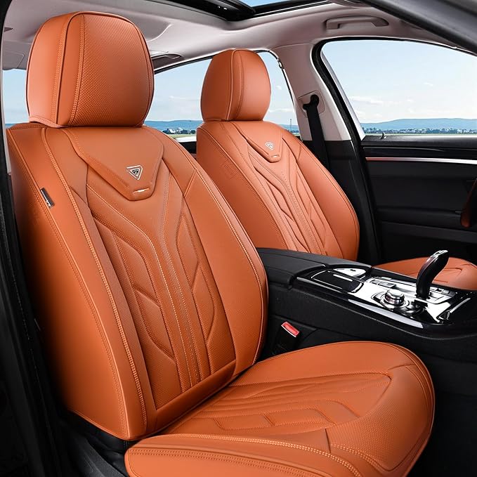 Coverado Seat Covers, Car Seat Covers Front Seats, Leather Seat Covers for Cars, Automotive Seat Covers Car Seat Protector Car Seat Cushion Universal Fit for Most Sedans SUV Pick-up Truck(Orange)