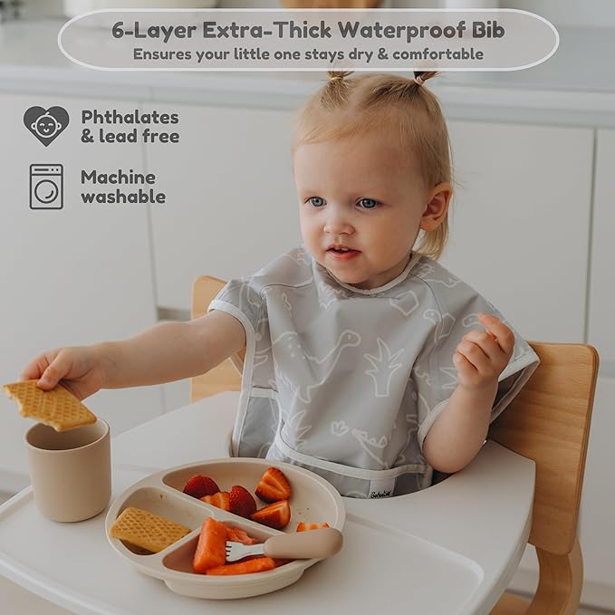 6-Layer Waterproof Baby Bib, Reversible, Adjustable, Washable, Stain Oil Resistant, 6-36 Months, 2-Pack, food bib