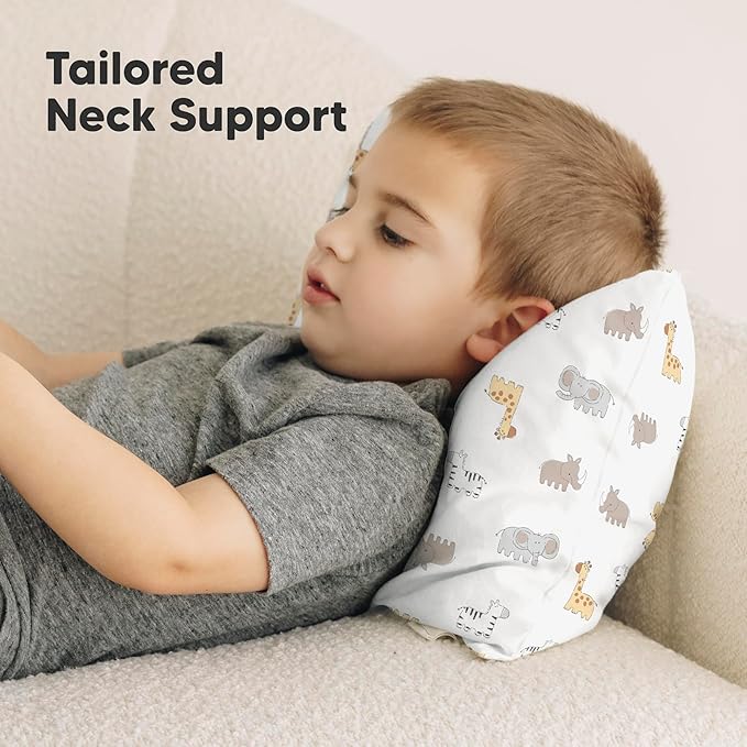 Toddler Pillow with Pillowcase - 10x18 My Little Dreamy Kids Travel Bed Pillows for Sleeping, Organic Cotton Small Pillowcase, Soft & Breathable, Machine Washable,Toddlers 2-5 Years Old (Safari Echo)