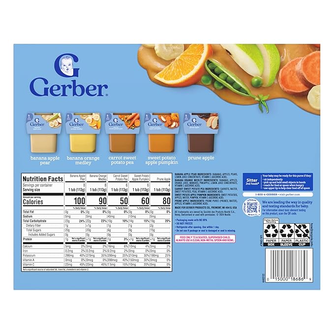 Gerber Stage 2 Baby Food, Super Blends Puree Tubs, No Added Colors or Flavors, Baby Puree, Variety 32-Pack