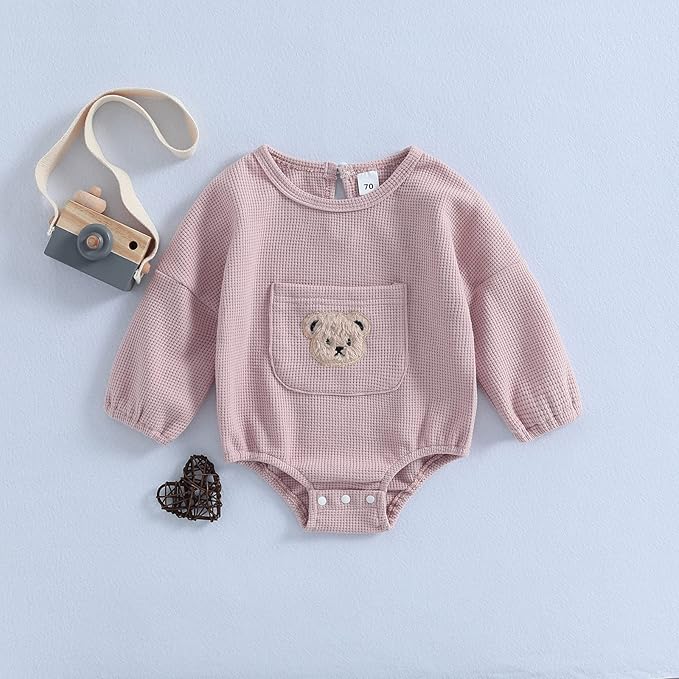 Douhoow Cute Baby Sweatshirt Romper Waffle Knit Baby Clothes Infant Girl Boy Fall Winter Outfits