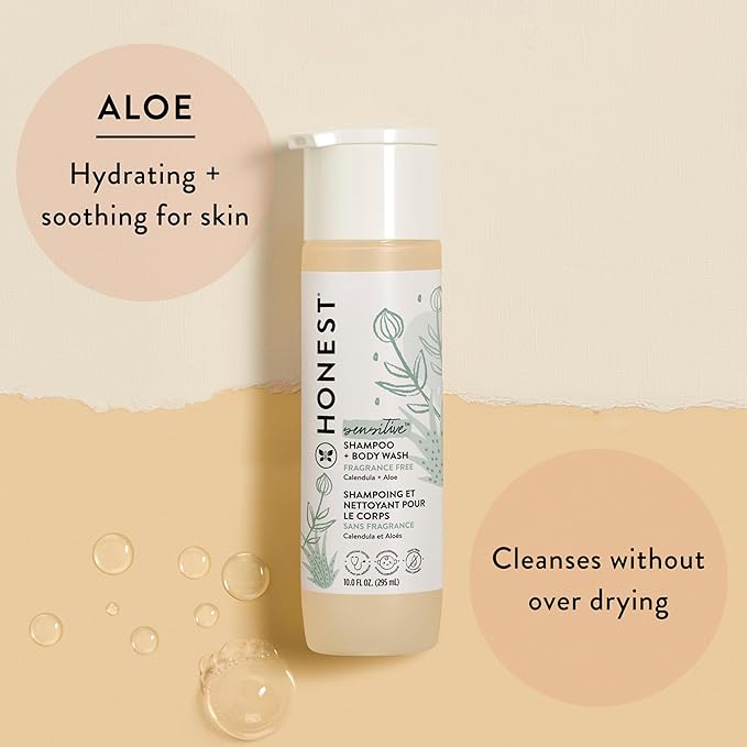 The Honest Company 2-in-1 Cleansing Shampoo and Body Wash for Sensitive Skin, Gentle Tear-Free Hypoallergenic Baby Wash with Naturally Derived Ingredients, Fragrance-Free, 10 fl oz