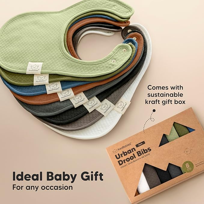KeaBabies 8-Pack Organic Baby Bibs for Girls, Boys - Quilted Cotton Cloth Baby Drool Bibs for Drooling and Teething Toddler, Newborn, Infant, Soft & Super Absorbent (Basics)