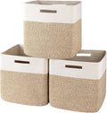 OIAHOMY 13 Kallax Inch Cube Storage Bins, 3-Pack Cotton Rope Woven Baskets for Organizing, Kallax Insert Storage Baskets for Shelves, Baby Nursery, Closet Organizer, 13*13*12.6IN, Brown & White