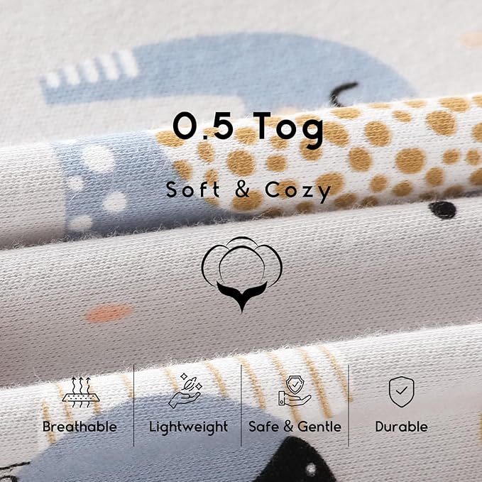 Yoofoss Baby Sleep Sack 0-6 Months 0.5 Tog Wearable Blanket for Baby, 3 Pack 100% Organic Cotton Infant Toddler Sleeping Sack 2-Way Zipper Lightweight Sleep Sack