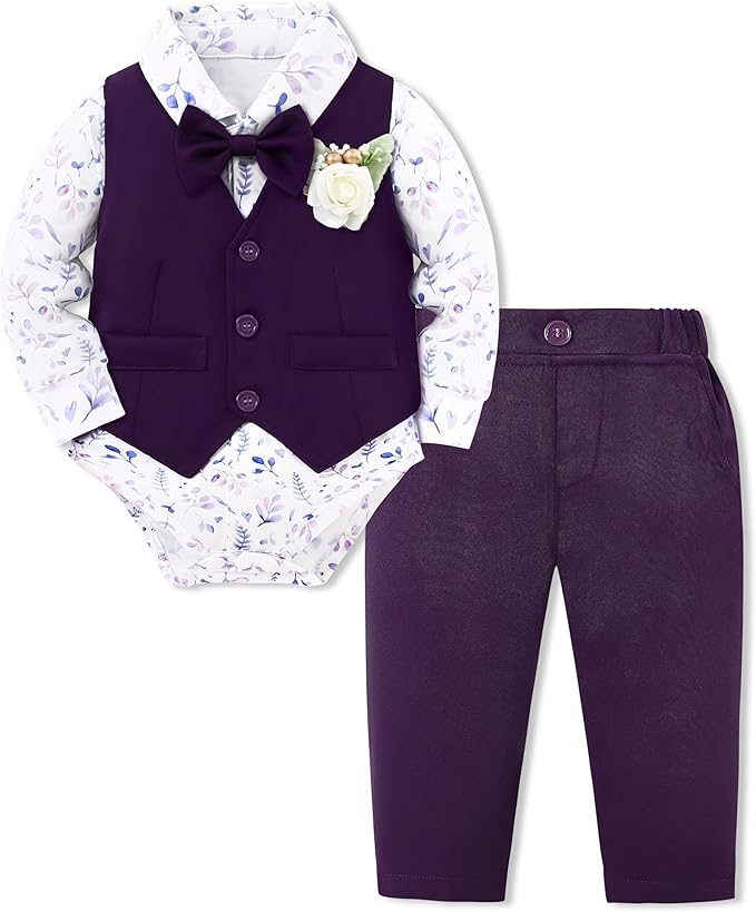 SANMIO Baby Boy Clothes Suits Infant Gentleman Outfit Collared Dress Shirt+Vest+Tie+Corsage+Pants 5Pcs Baby Suit Sets