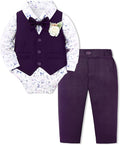 SANMIO Baby Boy Clothes Suits Infant Gentleman Outfit Collared Dress Shirt+Vest+Tie+Corsage+Pants 5Pcs Baby Suit Sets