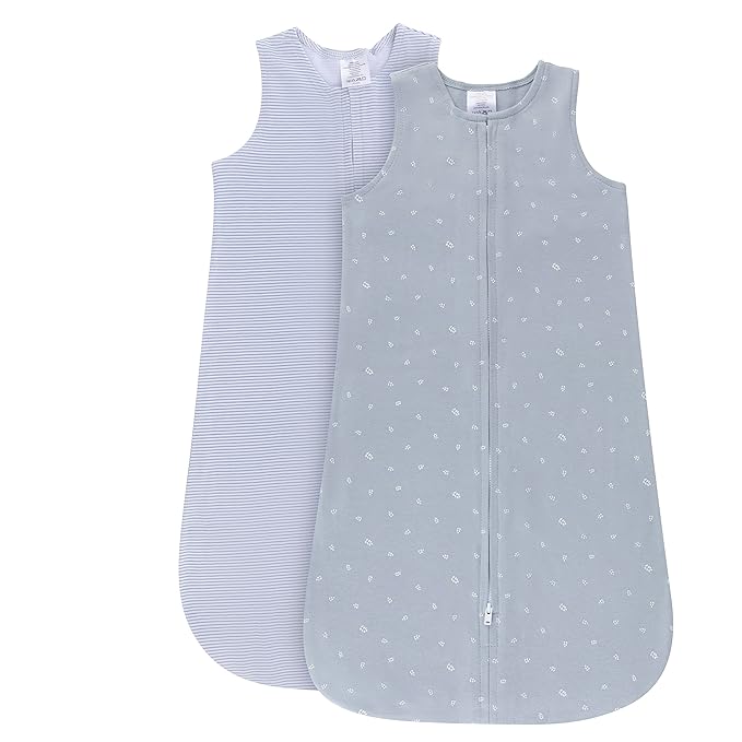 Ely's & Co. 100% Cotton Wearable Blanket Baby Sleep Bag 2 Pack (6-12 Months, Blue)