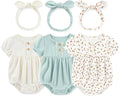 Newborn Baby Girl Clothes Cotton Bubble Romper Floral Short Sleeve Bodysuit 3 Pack