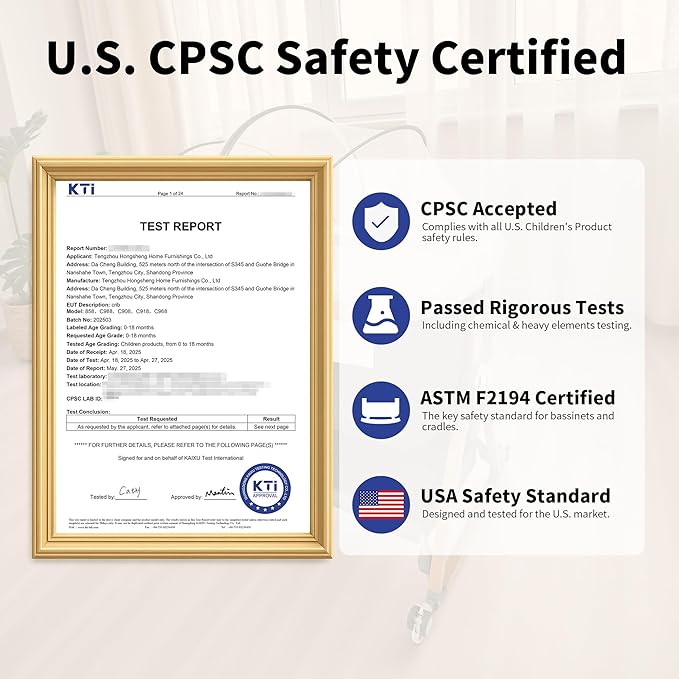 Baby Bassinet Bedside Sleeper CPSC Certified 3-in-1 Portable Crib with 4in Large Wheels 6 Height Adjustable Includes Mosquito Net Mattress Storage Basket Aluminum Alloy Woodgrain Gray