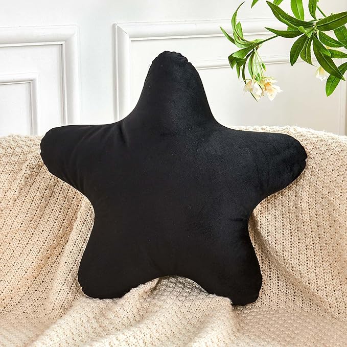 Black Star Throw Pillow, Cute Star Pillow Room Decor, Soft 14.9" Star Shaped Decorative Throw Pillow for Bedroom, Star Plush Floor Cushions Pillows