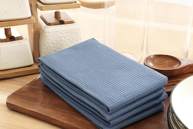 PurpleEssences Waffle Weave Kitchen Towel, 100% Cotton - 15 x 25 Inches, with Hanging Loop Ultra Soft Absorbent Quick Drying Dish Cloth, Tea and Hand Towels, 6 Pack - Fall Thanksgiving - Smoky Grey