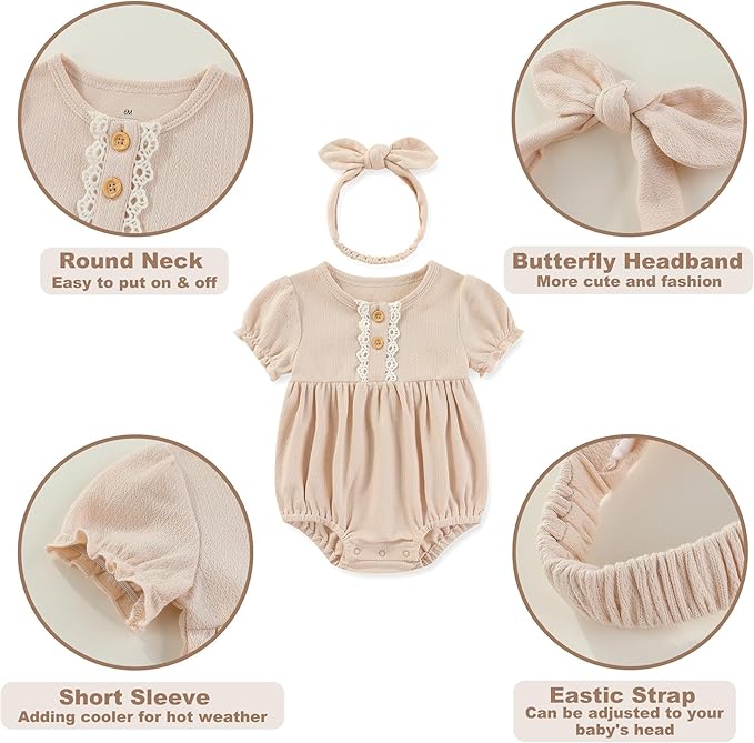 Newborn Baby Girl Clothes Cotton Bubble Romper Floral Short Sleeve Bodysuit 3 Pack