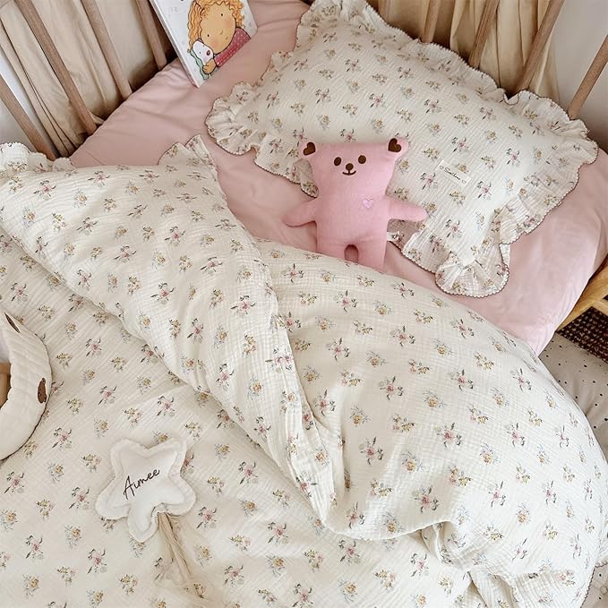 AOJIM Muslin Cotton Kids Pillowcase with Azalea Patterns, Lightweigth Soft Crib Nursery Pillowcase 1PC for Boys Girls, Print Toddler Bedding for Room Decor, Machine Washable, 26x20 Inches