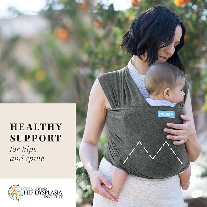 Moby Baby Wrap Carrier Evolution for Newborns to Toddlers (8-33lbs), Infant Sling Carrier, Lightweight & Hands Free Design, Adjustable for All Body Types, Baby Registry Gift (Charcoal)