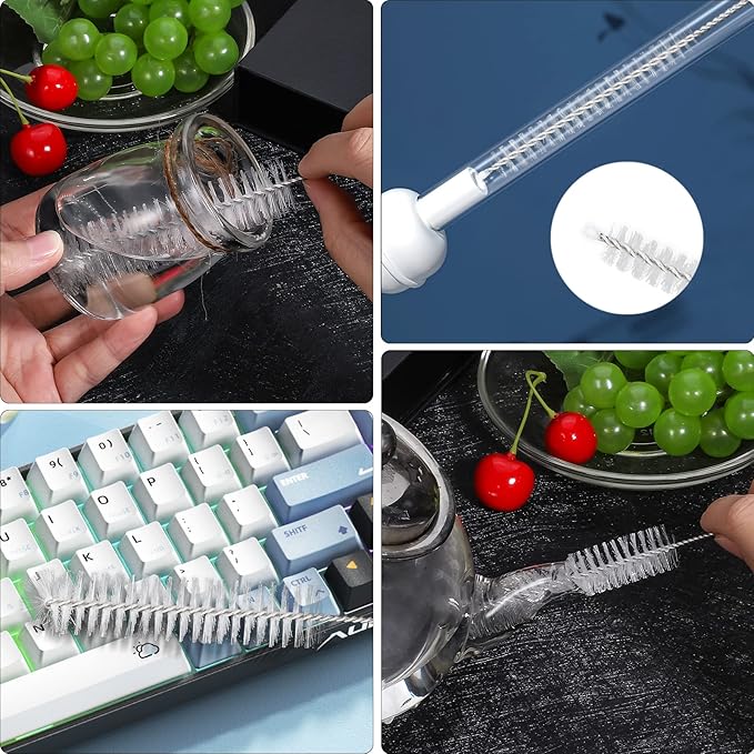 Straw Cleaner Brushes Sets, 12 Pieces 8.2 Inch Botthle Cleaning Brush and Nylon Tube Brush Brush Kit for Sippy Cup, Tumbler, Water Bottle, Drinking Straw (White)