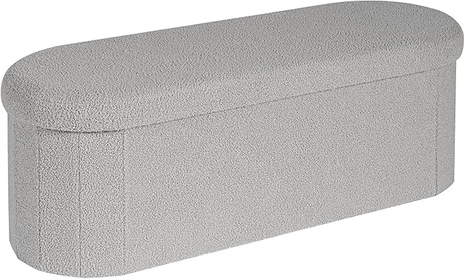 B FSOBEIIALEO Ottoman with Storage for Living Room, Sherpa Folding Storage Ottoman Foot Rest, 43.3 Inches Collapsible Bedroom Bench Grey