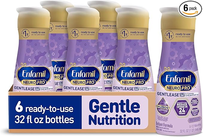 Enfamil NeuroPro Gentlease Ready-to-Feed with Smaller Proteins for Easy Digestion, Brain Supporting DHA, Prebiotic,Baby Formula for easing Fussiness, Crying, Gas, Spit-up in 24hrs, 32 Fl Oz, 6 Count