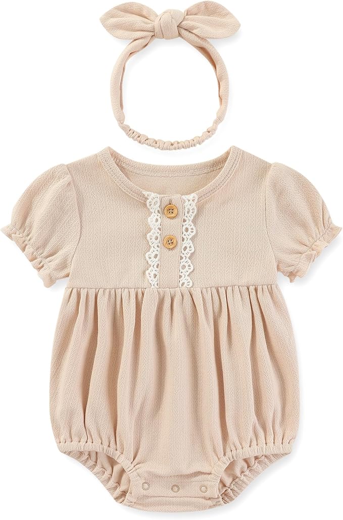 Newborn Baby Girl Clothes Cotton Bubble Romper Floral Short Sleeve Bodysuit 3 Pack