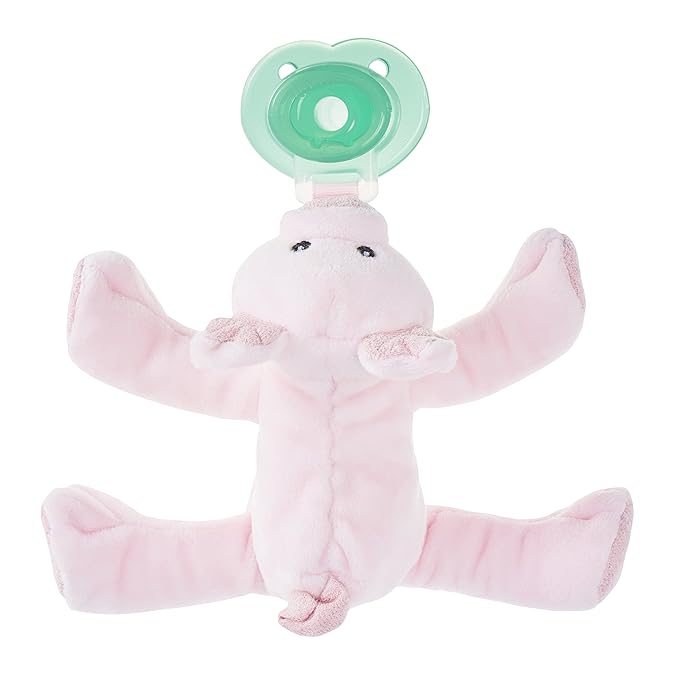 Nookums Paci-Plushies Shakies - Pacifier Holder with Built in Rattle (2 in 1)- Adapts to Name Brand Pacifiers, Suitable for All Ages, Plush Toy Includes Detachable Pacifier (Pig)