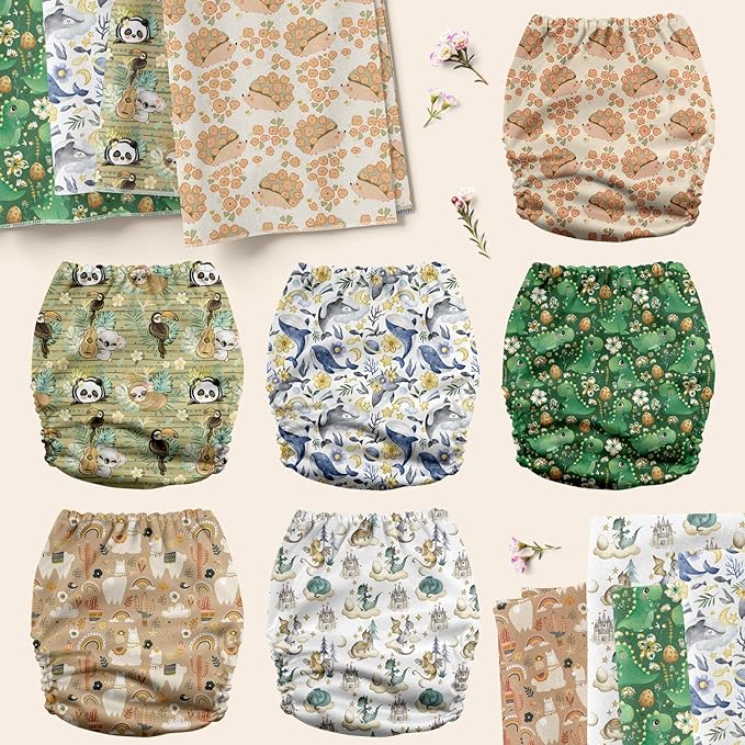 Mama Koala 3.0 Pocket Cloth Diapers for Babies with AWJ Lining, 6 Pack with 6 4-Layer Natural Cloth Diaper Inserts - Reusable and Washable Pocket Diapers (Animal Legends)