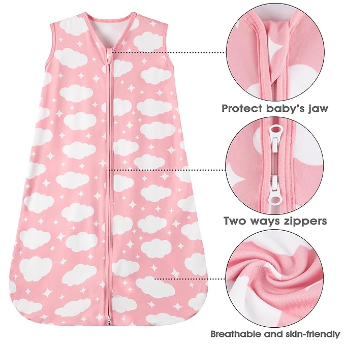 Baby Sleep Sack 12-18 Months Baby Wearable Blanket 100% Rayon Cotton 2-Way Zipper Toddler Sleeping Sack，Comfy Soft Lightweight TOG 0.3（Cloud）