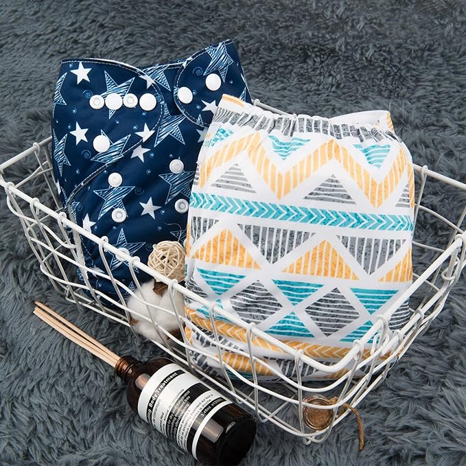 Babygoal Baby Reusable Neutral Cloth Diapers 6 Pack with 10pcs Inserts, One Size Adjustable Washable Pocket Nappy Covers for Baby Boys and Girls 6FN05