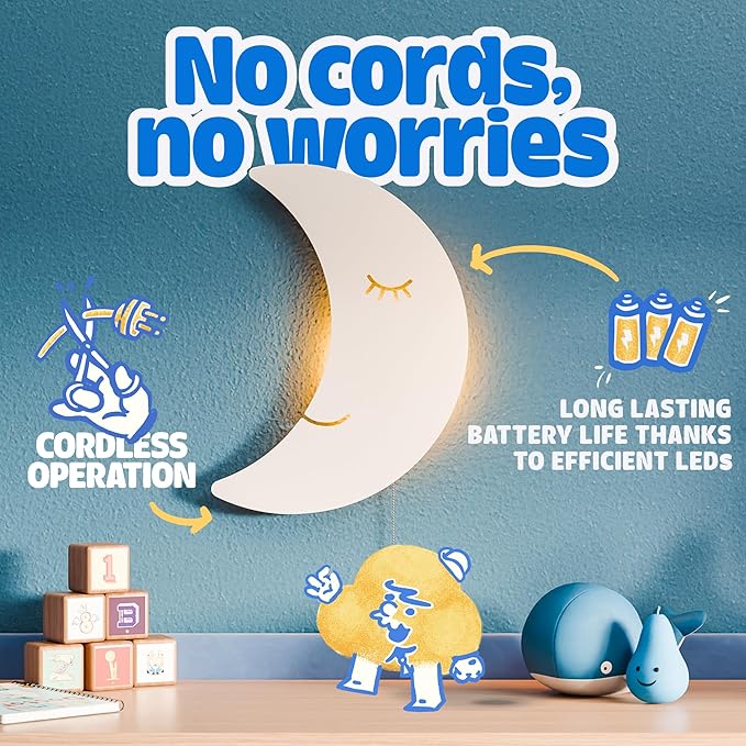 Tip perk Moon Lamp for Baby Nursery - Floating Moon Wall Lamp for Nursery | Cute Floating Moon Lamp for Kids Bedroom | Battery-Operated Hanging Night Lights | Cordless Moon Lights for Bedroom
