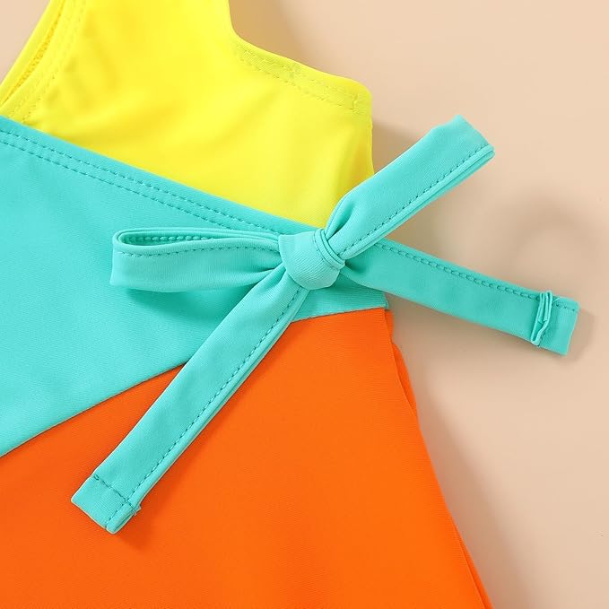 Happy Town Toddler Swimsuit Girl One Piece Bathing Suit Color Block Swimwear Baby Summer Beach Wear