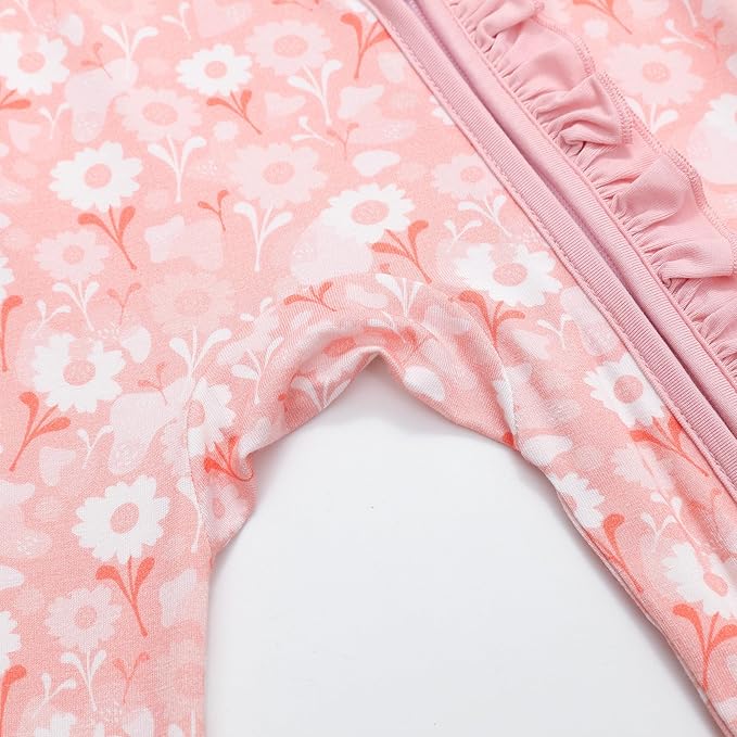 JunNeng Baby Girl Viscose from Bamboo Sleeper with Mitten Cuffs, 2 Way Zipper Romper, Sleep N' Play Pajamas 0-18 Months