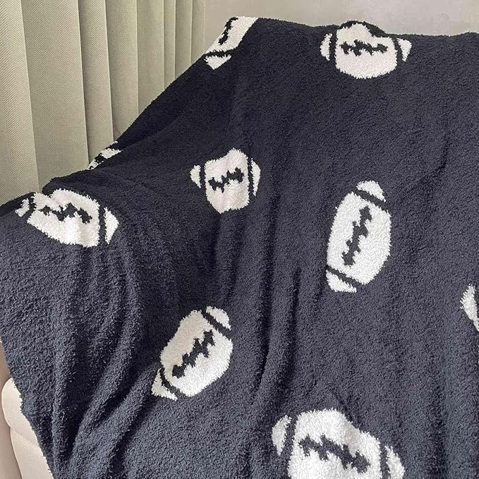 Cozy Football Pattern Blanket Perfect Lightweight Bedding for Adults, Soft, Warm, and Plush Rugby Sports Blanket Great for Bed Sofa (Rugby-Black, 50"x60")