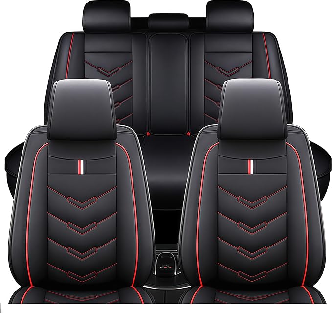 Leather Car Seat Covers Fit for LR Range Rover Evoque 2019-2025, 5 Seater Waterproof and Wear-Resistant Seat Cover Interior Accessories(Full Set,Black&Red)