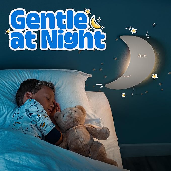 Tip perk Moon Lamp for Baby Nursery - Floating Moon Wall Lamp for Nursery | Cute Floating Moon Lamp for Kids Bedroom | Battery-Operated Hanging Night Lights | Cordless Moon Lights for Bedroom