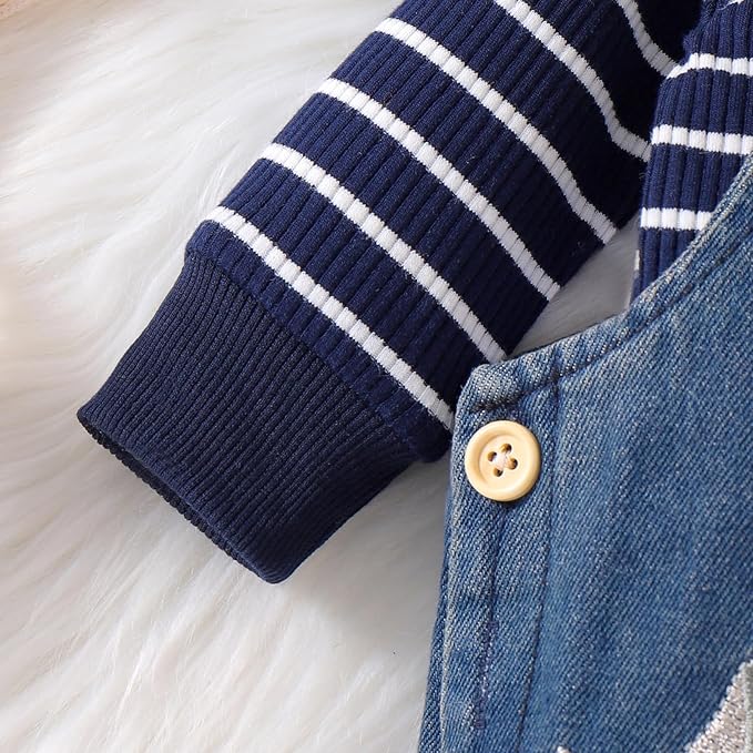 Baby Boy Clothes Fall Winter Outfits Long Sleeve Striped Romper Cute Cartoon Jeans Overalls Pants Set 0-18 Months