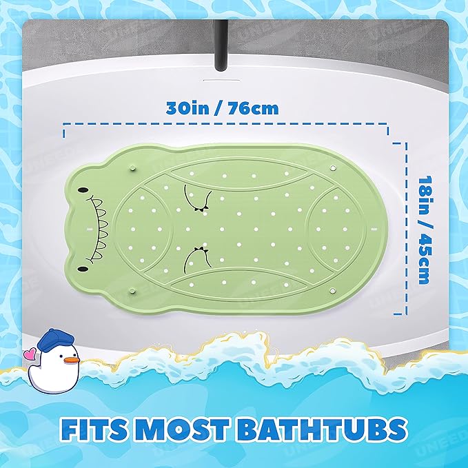UNEEDE Dinosaur Kids Bathtub Mat - Extra Thick Rubber Shower Mat for Toddlers, 30"x18" Bath Mat with 100+ Suction Cups, Machine Washable Tub Pad for Babies & Children's Bath Time Comfort